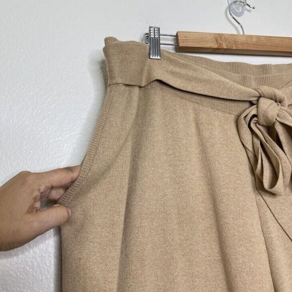 Lane Bryant Pant 22P Wide Leg Sweater Knit Tan Pull On Tie Waist Elastic Lounge - Picture 3 of 13